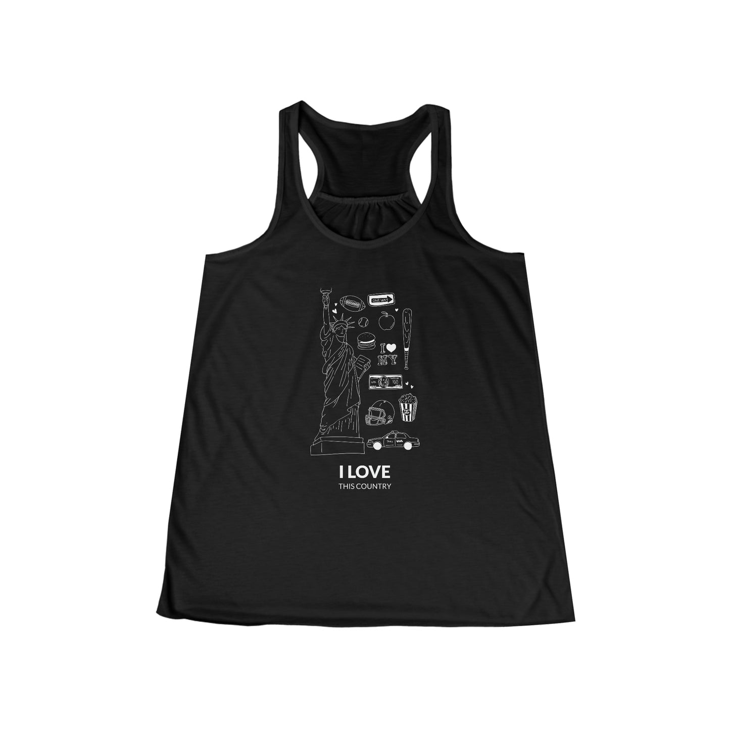 " I love this country" Women's Flowy Racerback Tank