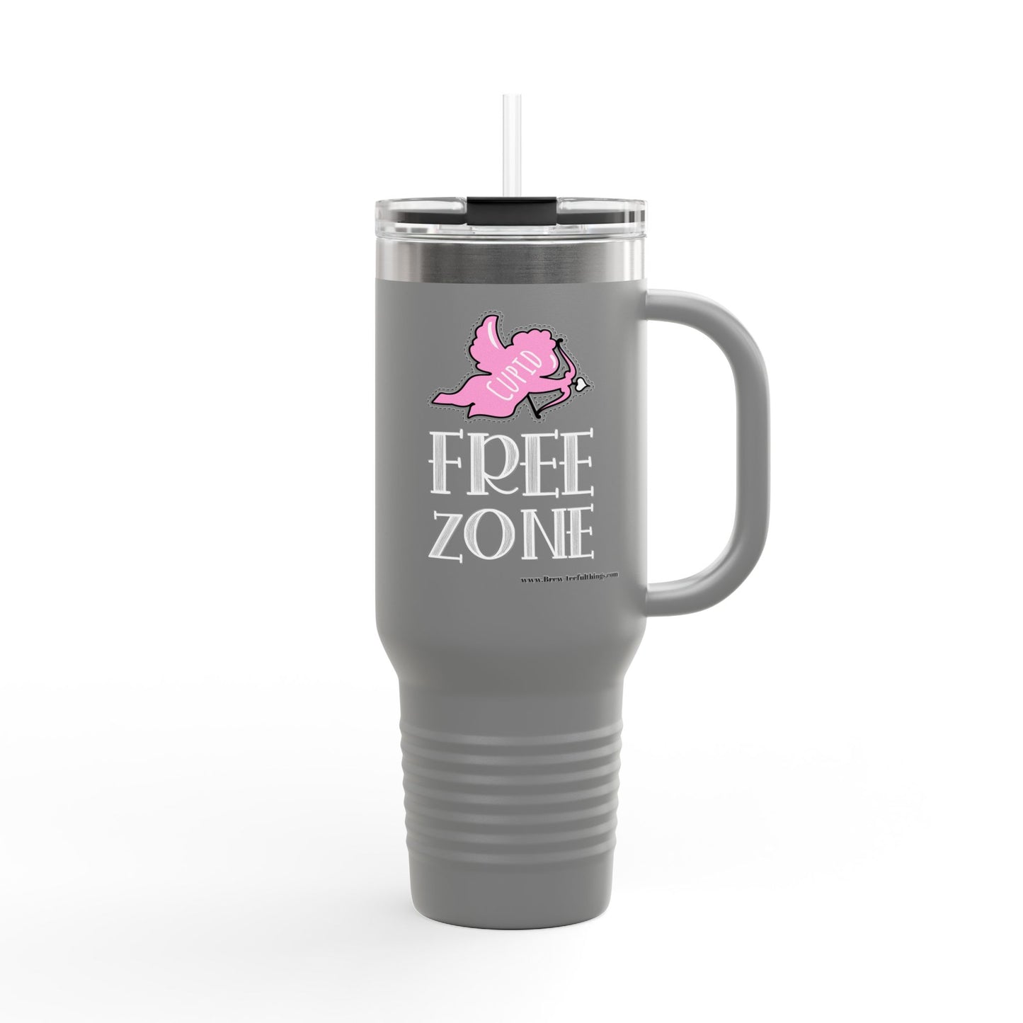 "Cupid free zone" Insulated Travel Mug, 40oz