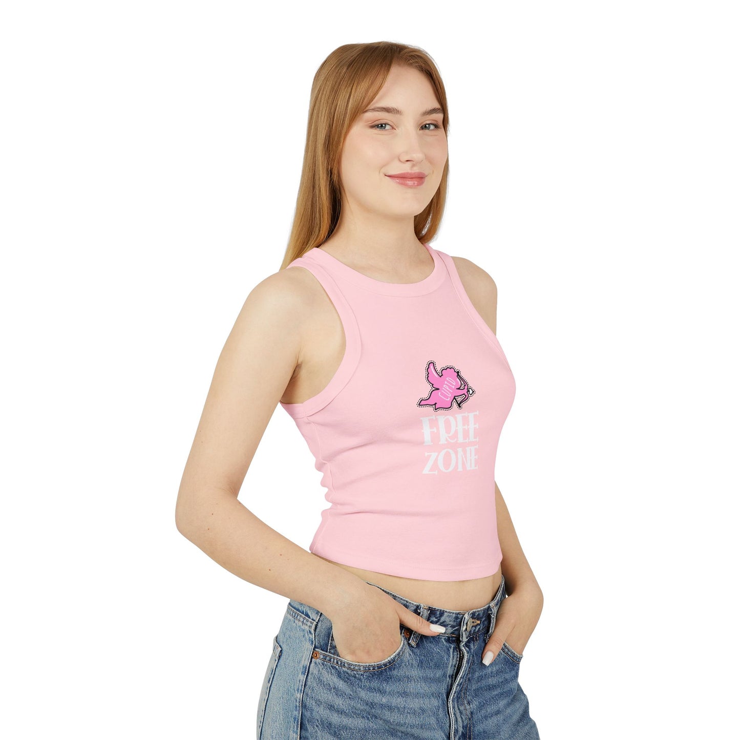 "Cupid free zone" Women's Micro Rib Racer Tank Top