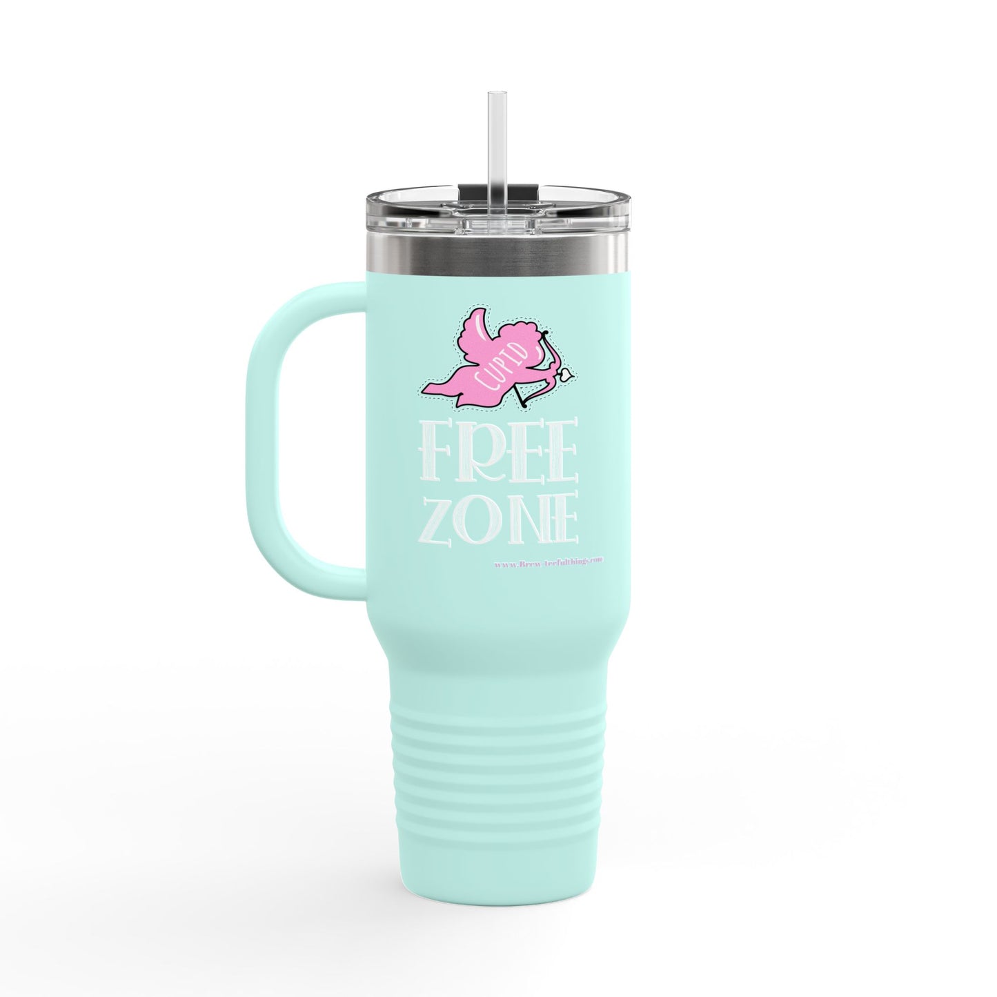 "Cupid free zone" Insulated Travel Mug, 40oz
