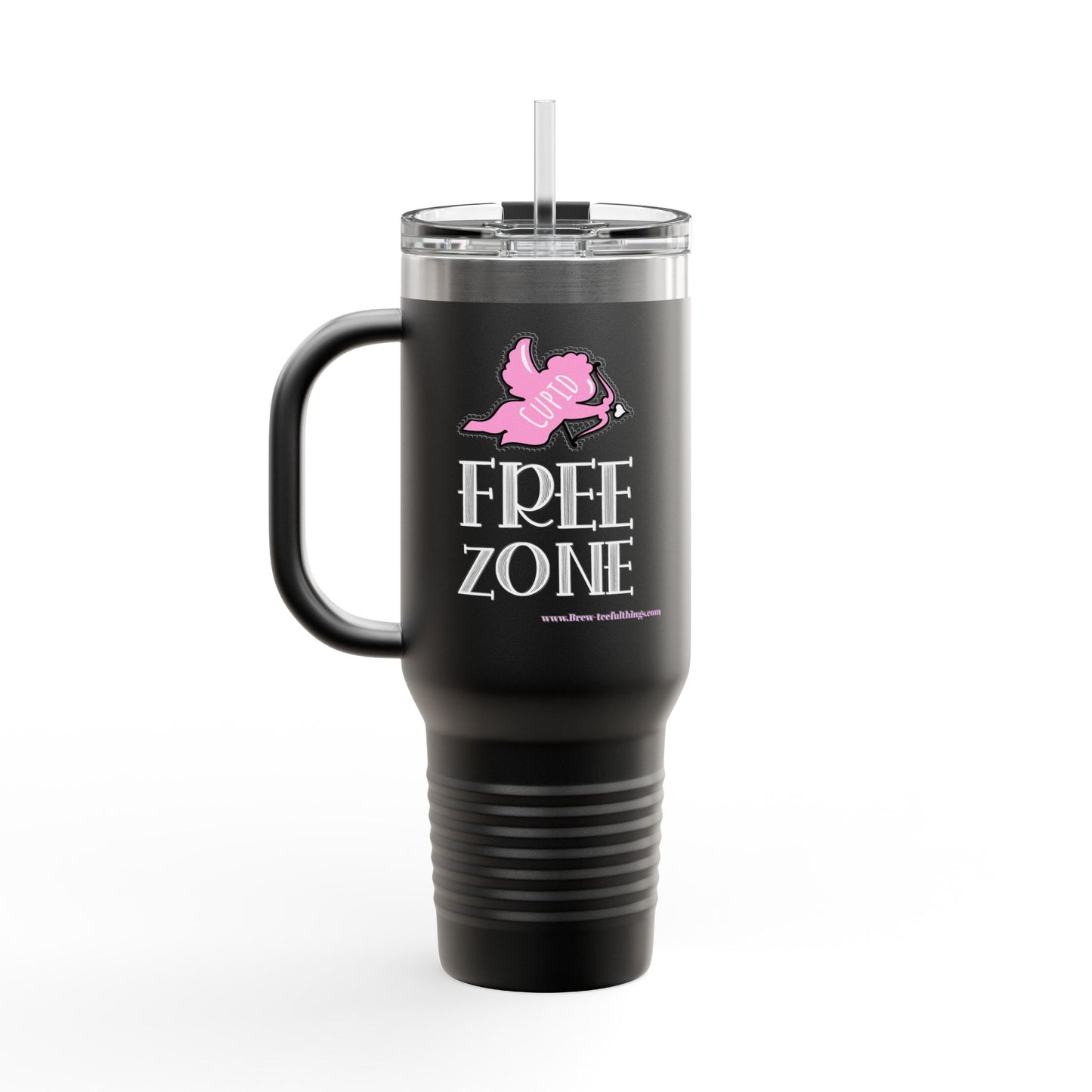 "Cupid free zone" Insulated Travel Mug, 40oz