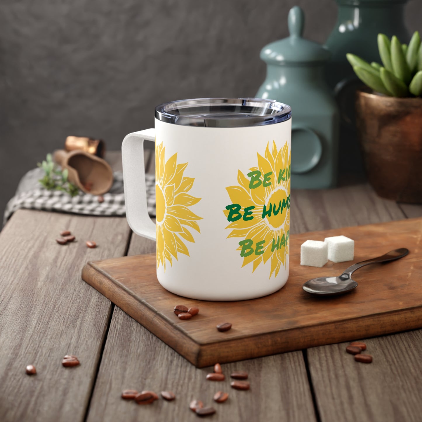"Be kind, be humble, be happy" Insulated Coffee Mug, 10oz