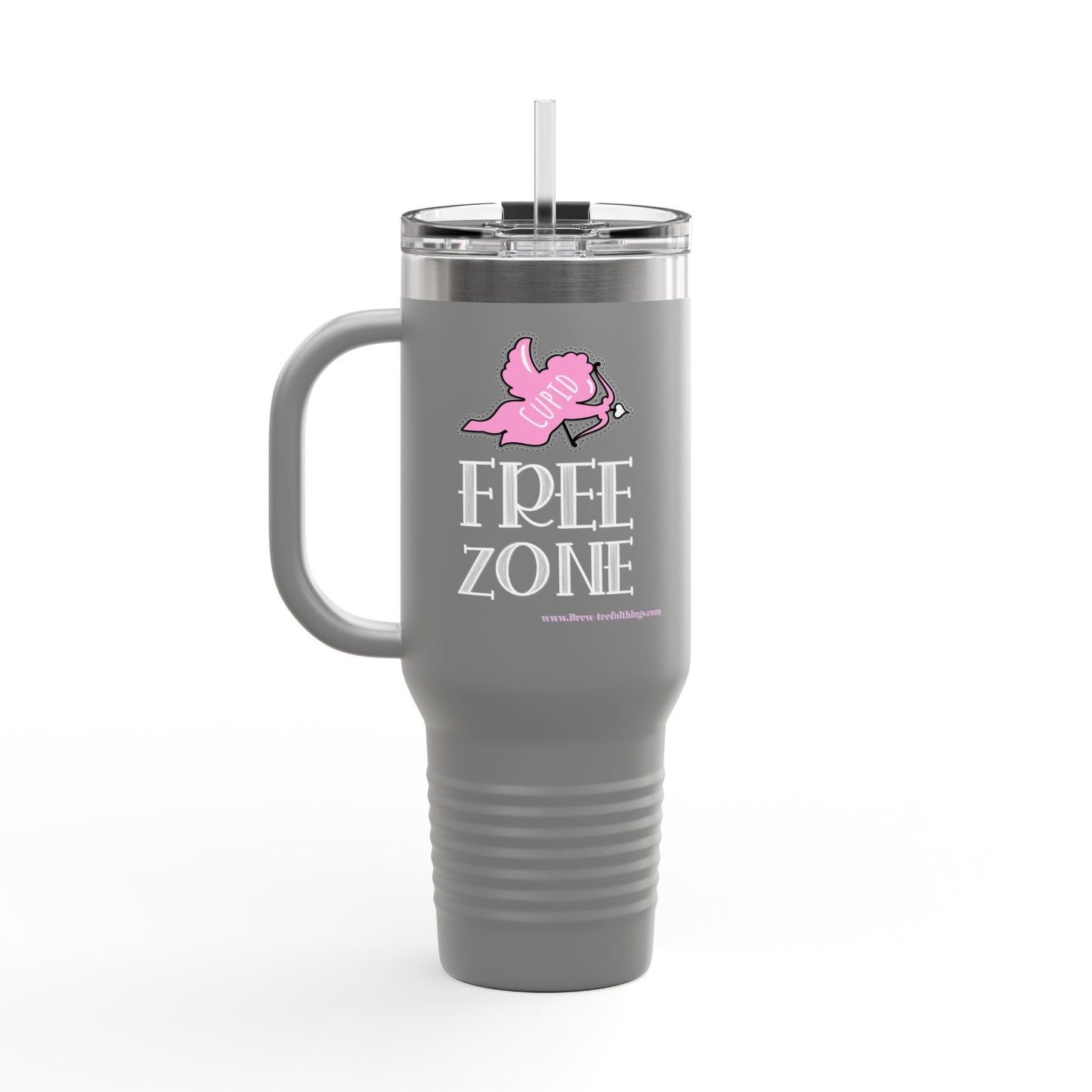 "Cupid free zone" Insulated Travel Mug, 40oz