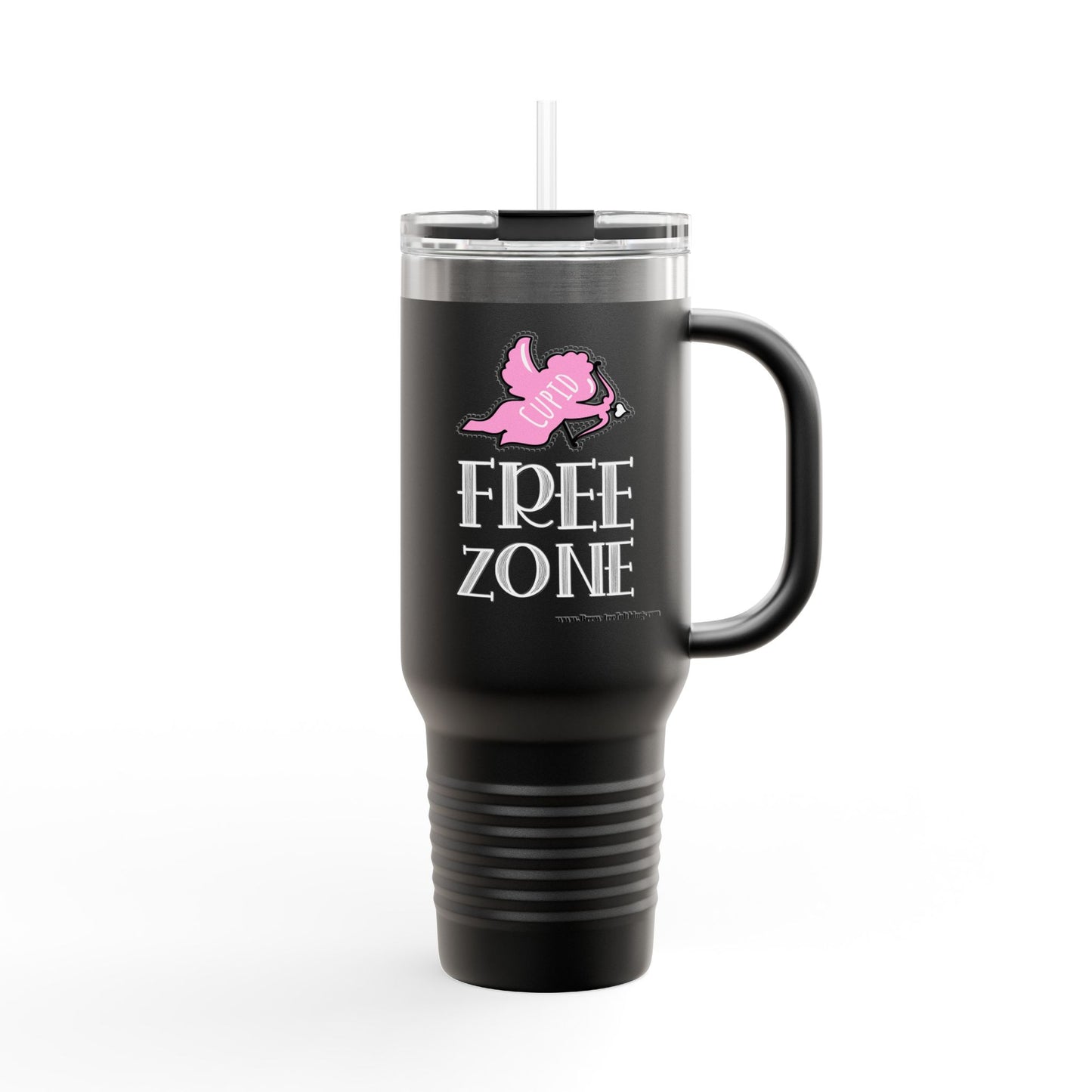 "Cupid free zone" Insulated Travel Mug, 40oz