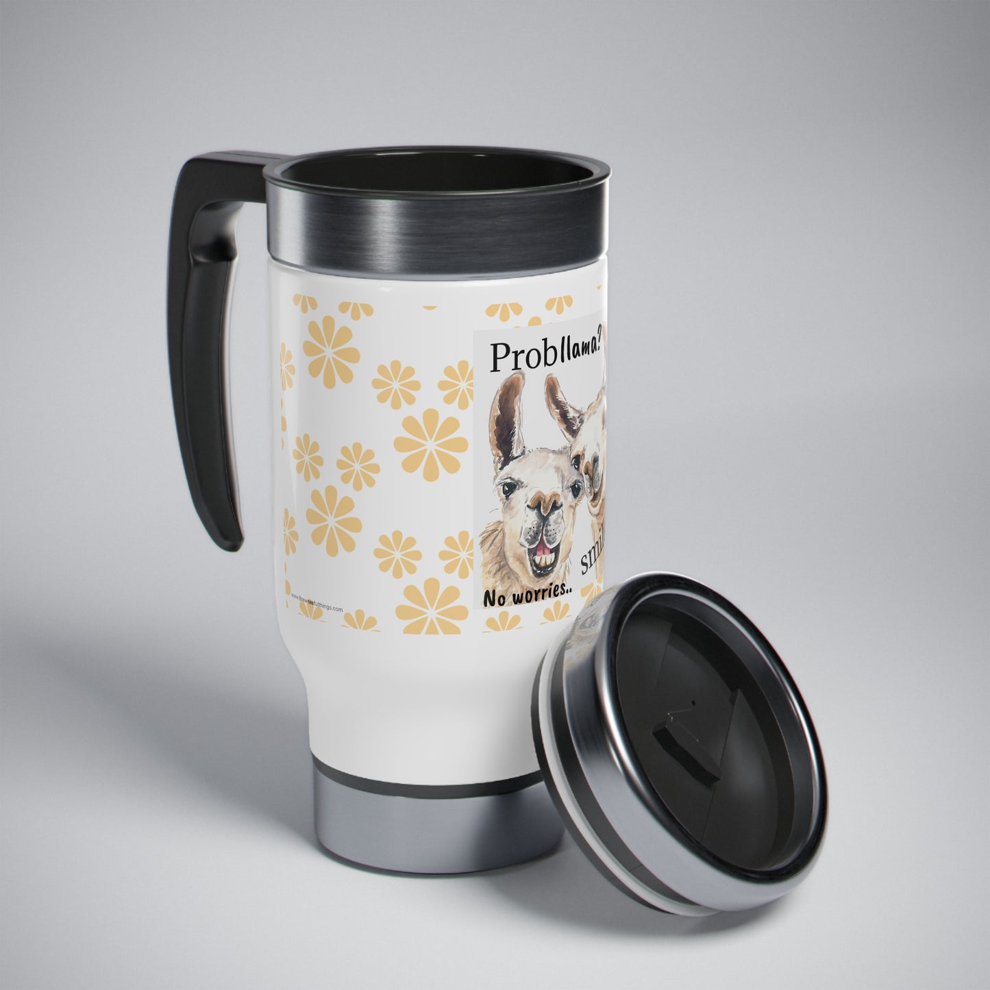 "Probllama?" Stainless Steel Travel Mug with Handle, 14oz