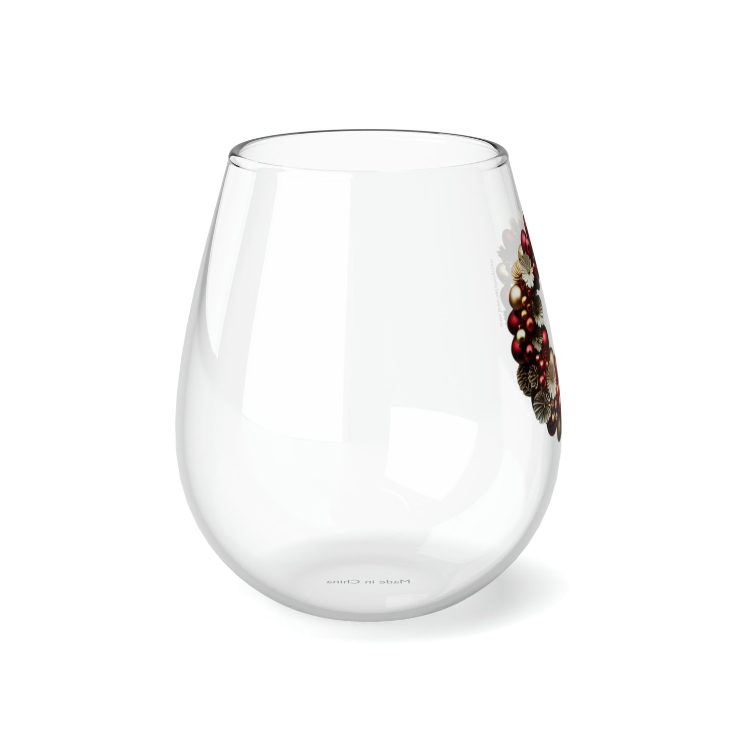 " Christmas wreath" Stemless Wine Glass, 11.75oz