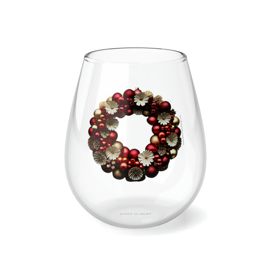 " Christmas wreath" Stemless Wine Glass, 11.75oz